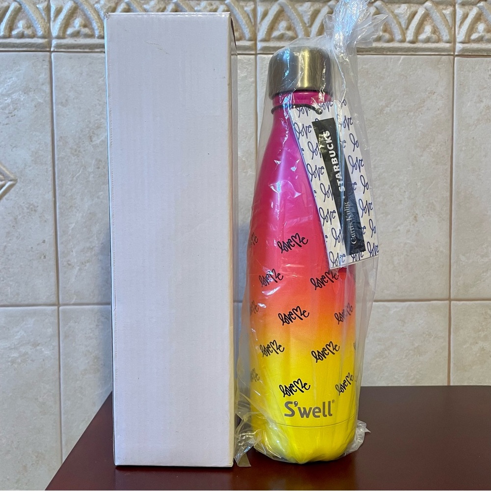 NIB SWELL x STARBUCKS CURTIS KULIG LOVE ME WATER BOTTLE Ombré Steel Heart 17 ox.